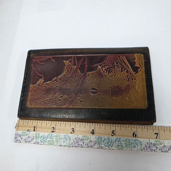 Tooled Embossed Leather Wallet Bi-Fold Checkbook Long Vintage Heritage - Picture 13 of 13